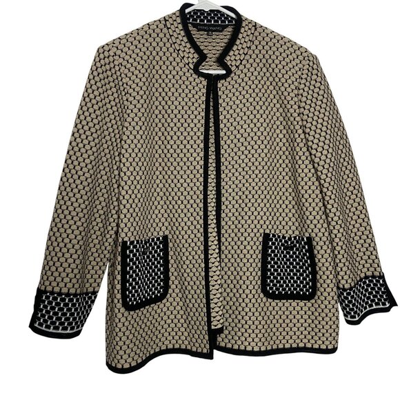Ming Wang Womens Medium Beige & Black Textured Knit Open Front Jacket - Picture 2 of 15